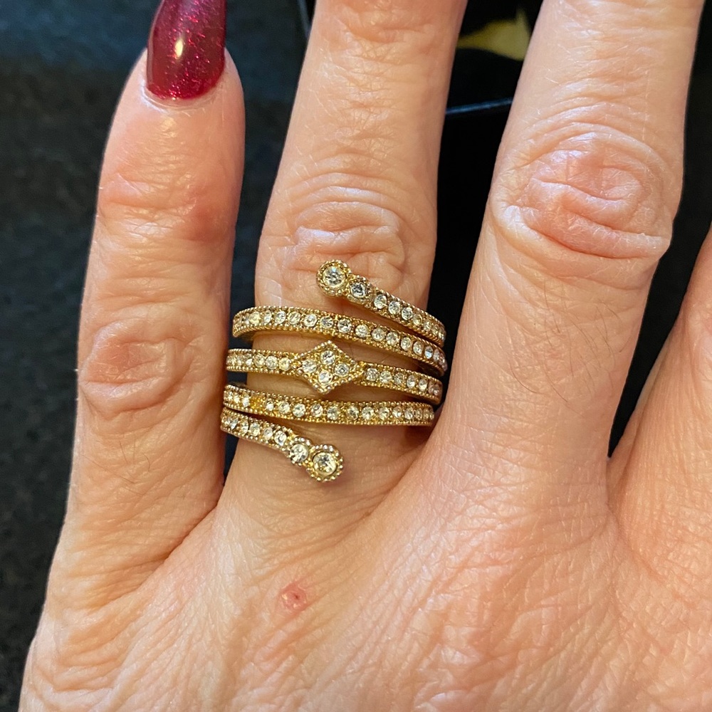 BCBG gold tone and crystal ring size 6